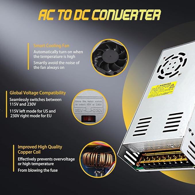 DC 12V 30A 360W Power Supply SMPS AC 110V/220V-DC 12V Transformer Adapter for Advertising Signs,CCTV Camera Security System,Computer Project of Industrial Power Supplies (DC12V-30A-360W)