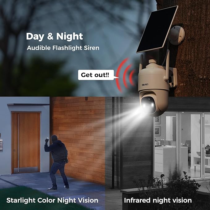 Vicohome 4CQ1 AI 2K Solar Security Camera Wireless Outdoor, Battery Powered,Two Way Audio,Motion Detection, 360° View,Easy to Setup,Color Night Vision,Audible Flashlight Siren,180 Days Exchange Policy