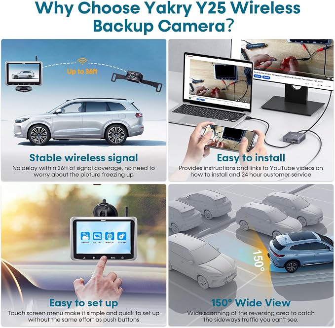 Wireless Backup Camera with 5-Inch HD Screen: 1080P Rear View Camera, Waterproof Night Vision, Easy Install for Cars, Trucks, RVs & Trailers - Clear Parking Assist System