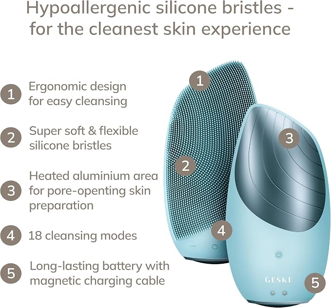 GESKE SmartAppGuided Sonic Thermo Facial Brush | 6 in 1 | Skin Cleansing | Cleansing Brush with Thermal Function | Electric Facial Massager