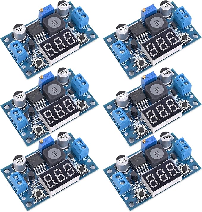 LM2596 Adjustable DC-DC Step-Down Buck Converter Module with LED Voltmeter Display, Voltage Regulator 4.0-40V Input to 1.25-37V Output Power Supply Module (Pack of 6)