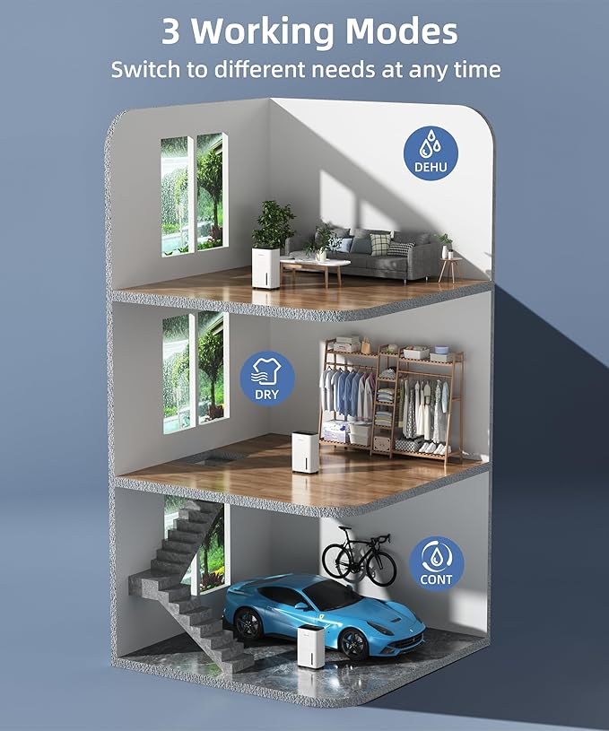 34 Dehumidifier for Basement and Bedroom, Covers 3500 Sq.Ft with Drain Hose, Smart Operation with 3 Modes - Ideal for Home, Bathroom, Garage.
