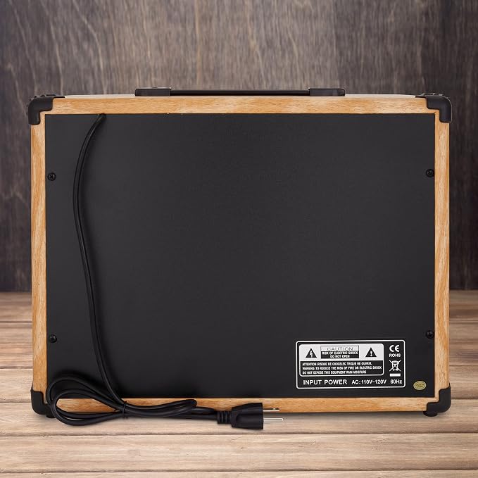 LyxPro 40 Watt Electric Guitar Amplifier | Solid State Studio Amp with 8” 4-Ohm Speaker, Custom EQ Controls, Drive, Delay, ¼” Passive/Active/Microphone Inputs, Aux in & Headphone Jack - Natural