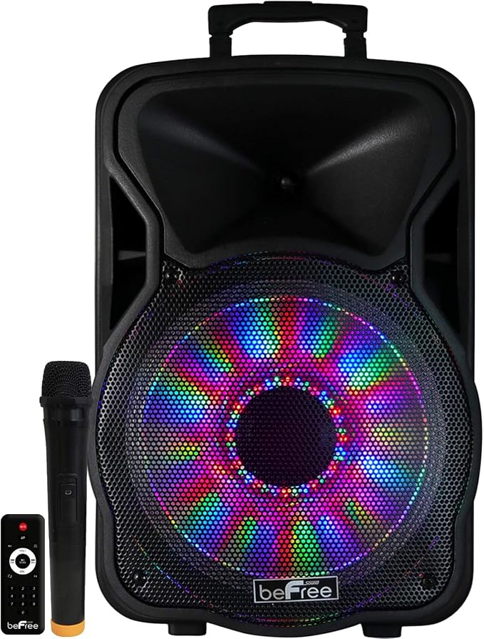 beFree Sound 12 Inch 2500 Watt Bluetooth Rechargeable Portable Party PA Speaker with Illuminating Lights,Black,BFS-12 Portable Speaker
