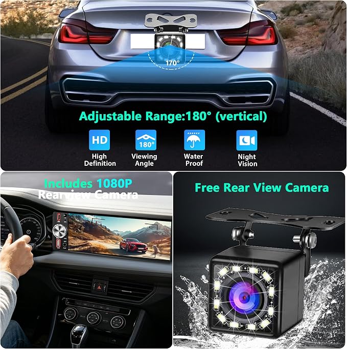 Single Din Car Stereo with Wireless Apple CarPlay & Android Auto, 6.5" IPS Touchscreen Bluetooth, Single Din Car Radio with Backup Camera, GPS Navigation, USB/Type-C, FM/AM, EQ, AUX, MIC