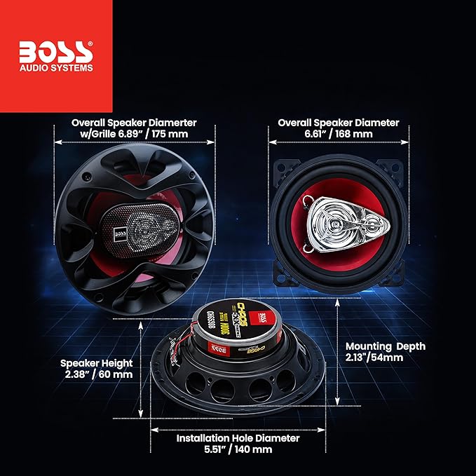 BOSS Audio Systems CH6530 Chaos Series 6.5 Inch Car Door Speakers - 300 Watts (Pair), 3 Way, Full Range, Tweeters, Coaxial, Sold in Pairs