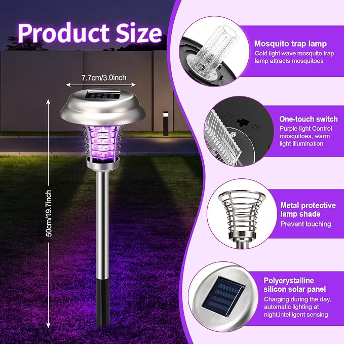 4 Pcs Solar Bug Zapper Outdoor Waterproof Mosquito Repellent Light Solar Power Fly Killer Lamps for Moths, Gnats, Fly, Small Flying Insect Backyard Garden Lawn (Plastic,Purple & Colorful Light)