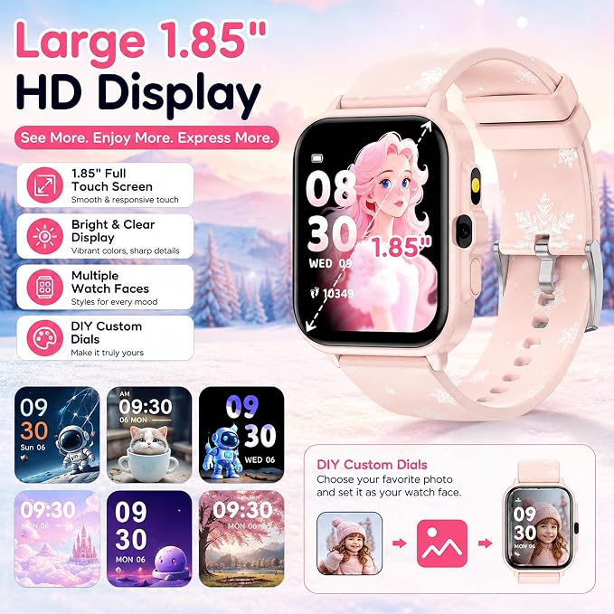 Smart Watch for Kids Boys Age 5-12, Ai Functions Games HD Touch Screen Watches with Video Camera Music Player Pedometer Heart Rate Sleep Tracker Christmas Birthday Gifts for Girls (Pink, 1.85")