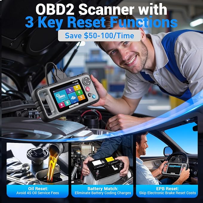AVAPOW 6000A Car Battery Jump Starter Portable (12V DC Output for All Gas or up to 12L Diesel) & AV-D600 4 Systems OBD2 Scanner