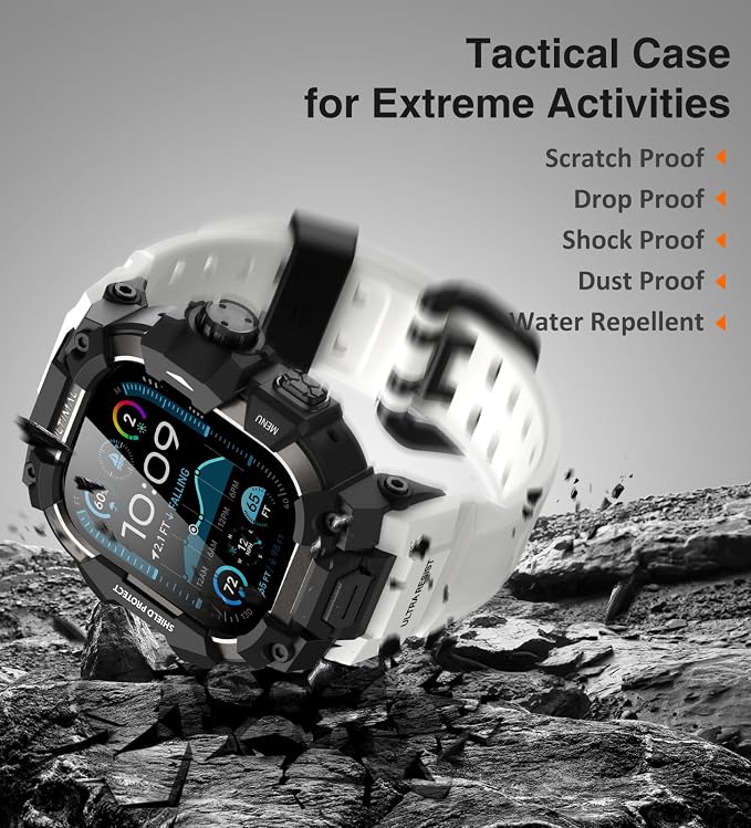ULTIMAL Rugged Case with Band for Apple Watch 49mm,Compatible with Apple Watch Ultra 3/2/1, Military Grade Shockproof Bumper Cover for iWatch Tactical Band Men (49mm,White)