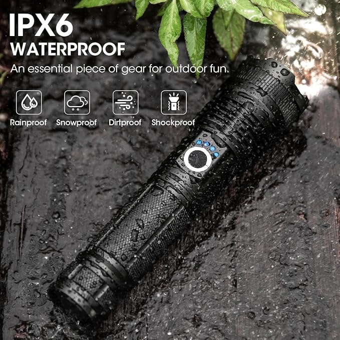 Kmivo 4-Pack Rechargeable Flashlights High Lumens - 990,000 LM Super Bright Adjustable LED Flashlight, Waterproof with 5 Modes - Ideal for Camping, Hiking & Outdoor Adventures