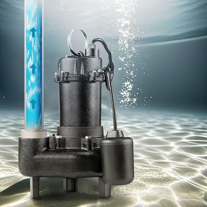VEVOR Submersible Sewage Pump, 1/2 HP, 4800 GPH Cast Iron Sewage/Effluent Pump with Automatic Tethered Float Switch, 2-Inch NPT Discharge, 120V, 20 ft Max Lift, for Basement, Septic Tank, Residential