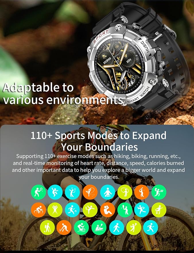Military Smart Watch with Earbuds (Answer/Make Calls), 1.52" Smart Watches for Men Women,110+ Sport Modes Fitness Tracker, Fitness Watch for iOS Android SmartWatchs
