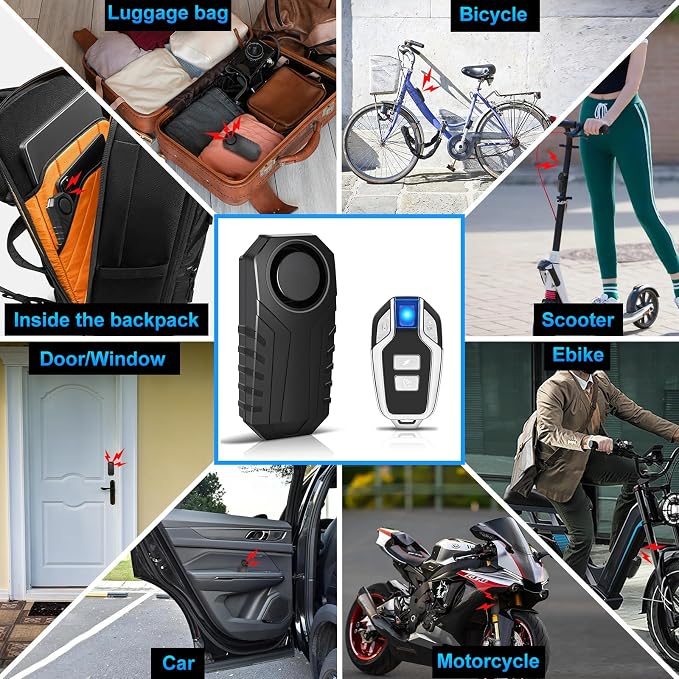 USUPERINK Motorbike Anti-Theft Alarm with Remote Control, Bike Alarm, Motorcycle Alarm, Bicycle Alarms with Remote, Bike Accessories Bicycle Security IP65 Waterproof, 113dB Super Loud, 4Pack