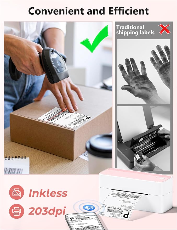 Phomemo 241BT Shipping Label Printer & Packs of 250pcs 4x6 Thermal Labels
