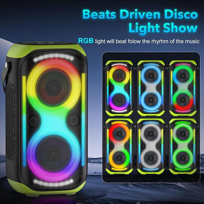 Bluetooth Speaker 160W Loud Wireless Outdoor Portable Big Powerful Deep Bass Sound TWS Large Home Party Speakers with Subwoofer LED Lights