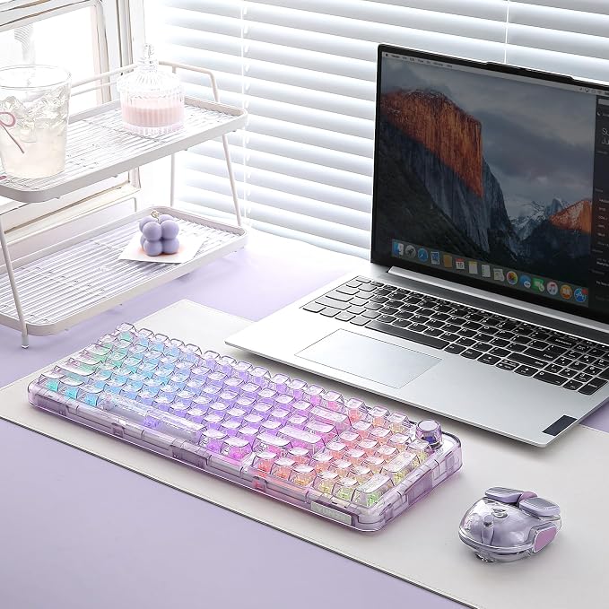YUNZII X98 QMK/VIA Wireless Mechanical Gaming Keyboard with Knob,Tri-Mode BT5.0/USB-C/2.4GHz Hot Swappable Keyboard,Pre-lubed Switches Gasket Mount RGB Backlit for Wins/Mac (Purple, Crystal Switch)
