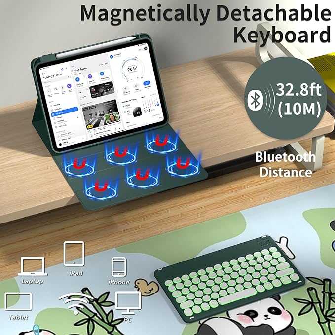 Case for iPad Air 11-inch M4/M3/M2 (2026/2025/2024), with Pencil Holder for iPad Air 7th 6th 11"/Air 5th 4th Gen 10.9 inch Case with Backlit Detachable Bluetooth Keyboard, Dark Green