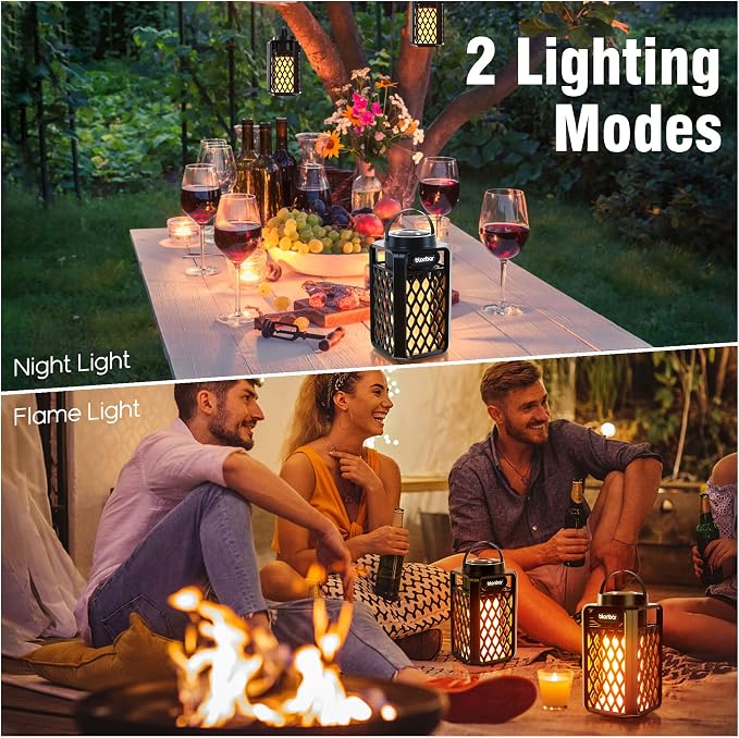 blonbar Outdoor Speakers Bluetooth Waterproof Patio with Torch Atmosphere, Portable Wireless Stereo Speaker for Porch Home Decor Gifts for Men Women Couples Dads Moms