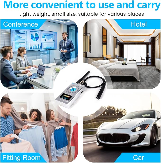 JMDHKK Hidden Camera Detector, Spy Camera Finder, Bug Detector, Magnetic Field Sensor, Listening Device Detector – Privacy Protection Tool for Home, Office, Hotel, and Travel Security(Silver)