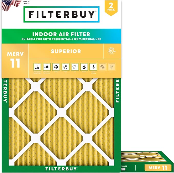 Filterbuy 24.5x27x1 Air Filter MERV 11 Superior Pet & Allergy Defense (2-Pack), Electrostatic Pleated HVAC AC Furnace Filters for Trane & American Standard (Actual Size: 24.25 x 26.25 x 0.75)