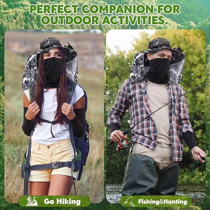 3 Pcs Solar Fan Hat with Arm Sleeves Neck Gaiter Wide Brim Sun Hat Solar Powered USB Charging for Men Women