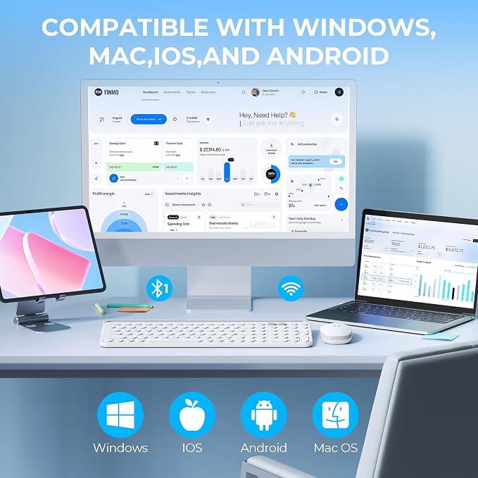 seenda Bluetooth Keyboard and Mouse for iPad, CTU-301 Wireless Multi-Device Connection Bluetooth+2.4G Keyboard Mouse Combo with Tablet Holder for iPad/MacBook/Windows, iOS/Android/Phone, White