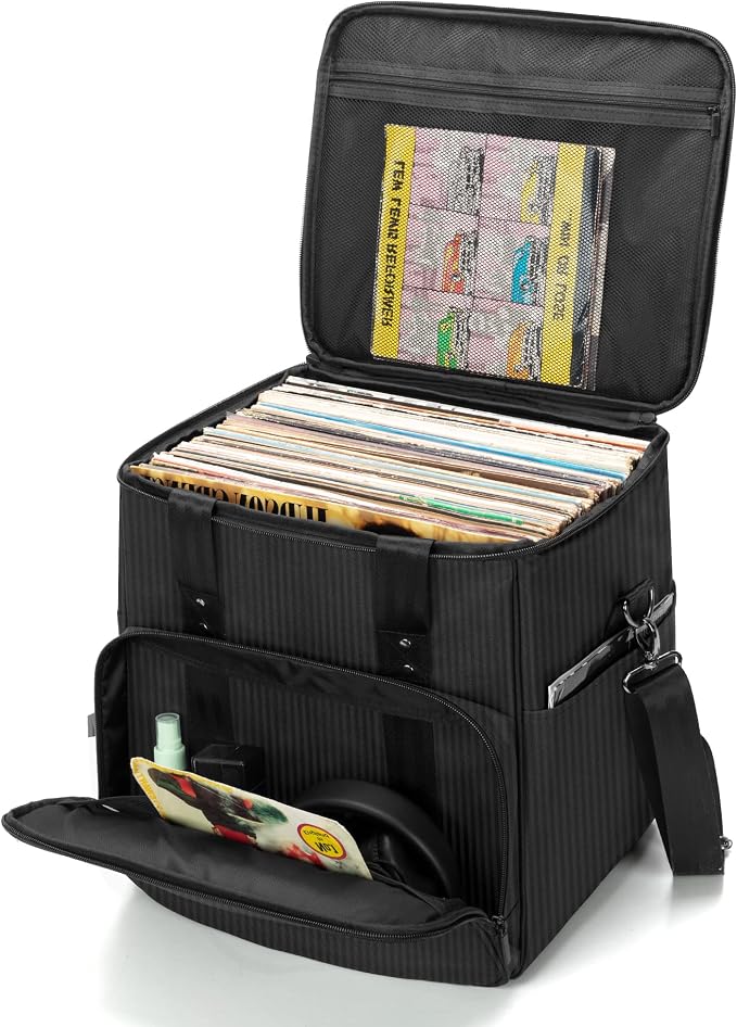 Trunab Vinyl Record Carrying Bag Albums Storage Case, with Dividers Holds up to 60 LP Records, Vinyl Record Holder for Travel, Collection