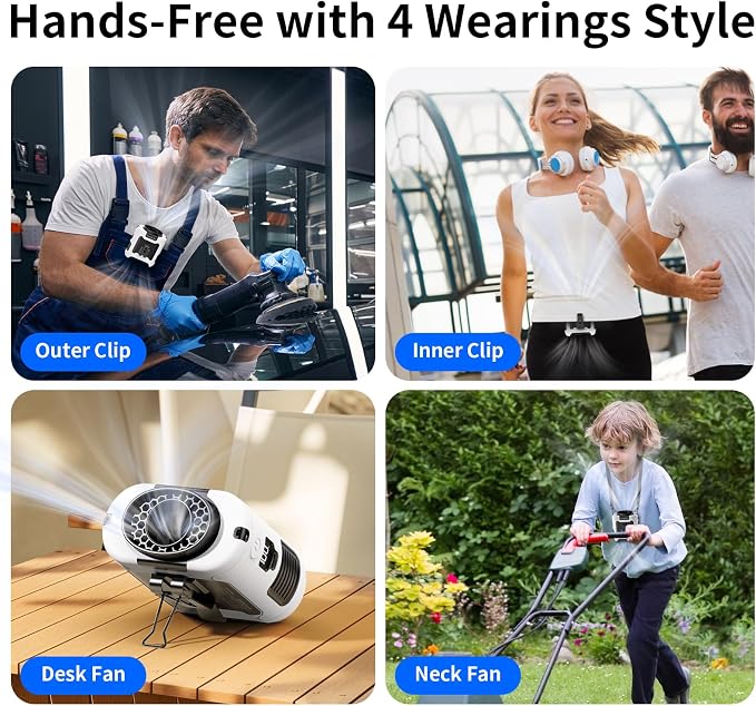 Socool 10000mAh Portable Waist Fan Clip On Personal Fans Rechargeable, 40H Cooling Wearable Belt Shirt Fan with 5 Speed Wind Adjustable & LED Light, Hanging Neck Fan for Outdoor Jobsite Camping
