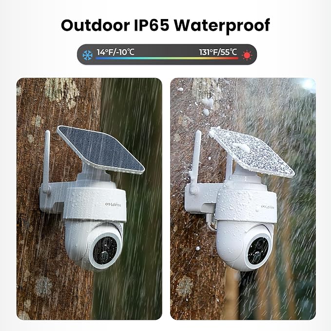 LaView 2K 3MP Solar Security Cameras Wireless Outdoor, Cameras for Home Security, 360° Pan & Tilt Rechargeable Battery Outdoor Camera, IP65, Color Night Vision, Two-Way Audio, Work with Alexa(2 Pack)