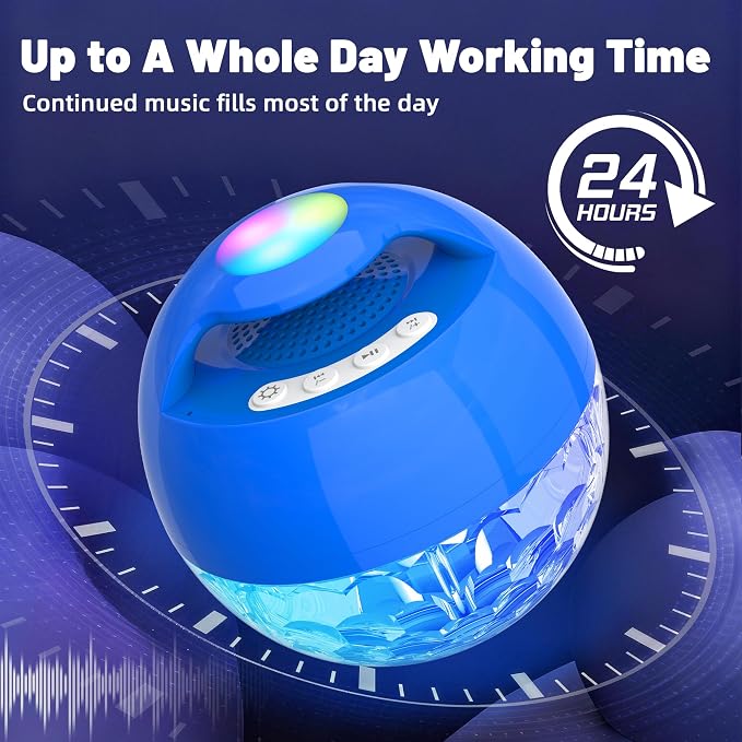 KingSom 2026 Upgraded Floating Pool Speaker with Top Lights,Bluetooth Pool Speaker IP68 Waterproof Hot tub Speakers,Loud Sound Floating Speaker for Pools,BT5.4,24H Playtime Portable Speaker-Dark Blue