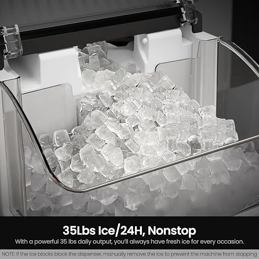 Kismile Nugget Ice Makers Countertop,Portable Ice Machine with Crushed Ice, 35lbs/Day,Self-Cleaning,One-Click Operation for Home Use(Stainless Steel Black)