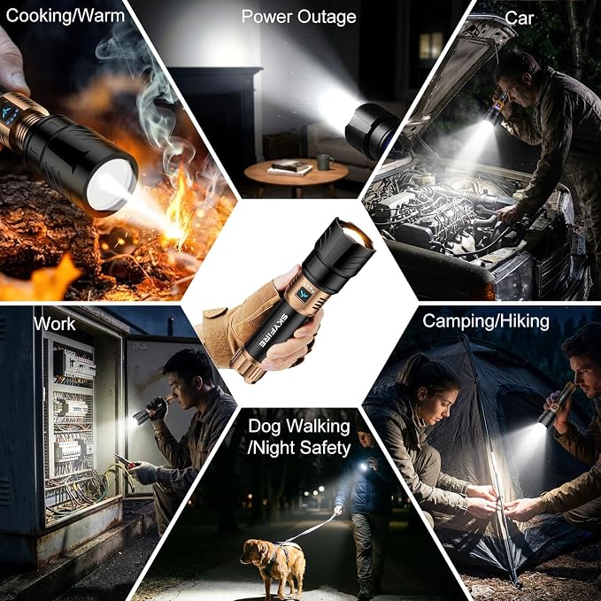 SKYFIRE Flashlight with Ignition Lens&Yellow/Blue Light,3000lm Super Bright Rechargeable Flashlights High Lumens,Zoomable,Waterproof Tactical Flashlight for Camping,Outdoor &Gifts
