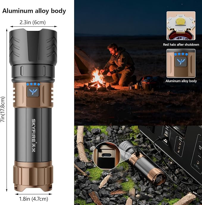 SKYFIRE Rechargeable Flashlights High Lumens Plus with Ignition Lens,Super Bright Flashlight,7500 Zoomable,Waterproof Tactical Flash Light for Camping Essentials Outdoor Home&Gifts-Upgraded