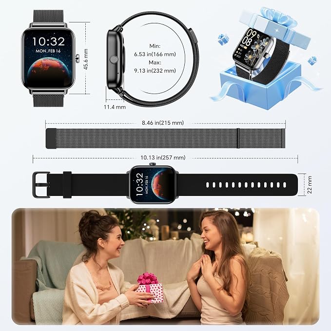 Smart Watch for Women Men (Android/iPhones), Health & Fitness Tracker Watch | Fitness Watch with SpO2/Heart Rate Monitor, Sleep Tracker, 1.85" Smart Watch with Bluetooth Calls/Messages, 3ATM waterproof