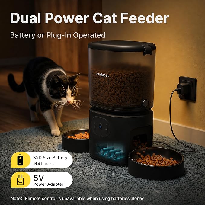 Automatic Cat Feeder for 2 Cats with 3 Camera: 5G WiFi Auto Pet Feeder Dual Stainless Steel Bowls, 1080P HD Night Vision Remote App Control Timed Dispenser 1-10 Meals for Multi-Cat Households