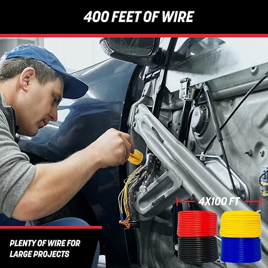 GS Power 400ft CCA 16 Gauge Wire Automotive, 100ft Spool-4 Colors, 16 AWG 12v Low Voltage, Speaker Electrical Wire Low Voltage Primary for Car Stereo Audio Trailer Harness Hookup Wiring LED Light DIY