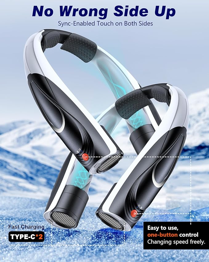 Portable Neck Fan - 6000mAh Rechargeable Personal Fan with 6 Speeds, 360° Cooling Surround Airflow, 20H Long Battery Life Hands-Free Wearable Fan for Outdoor Travel, Office, and Sports