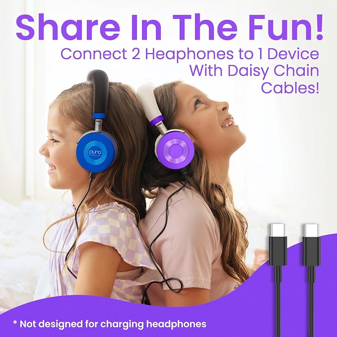 Puro Sound Labs JuniorJam Plus Volume-Limiting Wireless Bluetooth Headphones for Kids, Secure Audio with Adjustable On-Ear Design, 22-Hour Battery Life, Ideal for Tablets, Smartphones & PCs - Purple