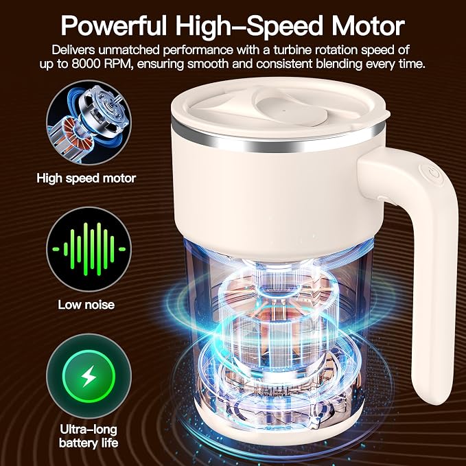 Self Stirring Coffee Mug, 12oz Rechargeable Magnetic Mixing Cup, 316 Stainless Steel Electric Stirring Cup with Lid & Handle for Coffee, Cocoa, Matcha, Creamer, Mushroom Coffee(Matcha Green)