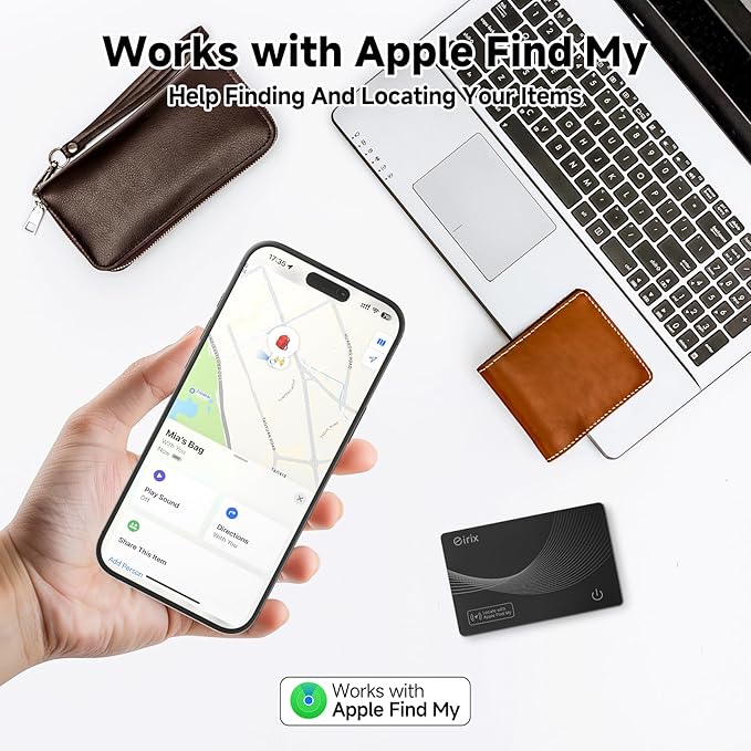 2026 [Apple MFi Certified] (iOS Only) Wallet Tracker Card, Rechargeable Thin Finder, Works with Apple Find My, IP68 Waterproof Item Locator for Luggage Tags, Passports, Phone (Black, 4 Pack)