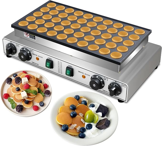 Commercial 50PCS Mini Dutch Pancake Maker 1900W, Adjustable Temp & Timer Control, Non-Stick Teflon Plates Easy to Clean, Durable Stainless Steel Body for Restaurant Catering