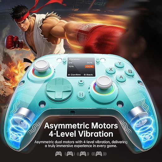 GUSGU G7 Wireless Gaming Controller with Interactive Screen, 1000Hz Polling Rate, Hall Joysticks & Triggers, 4 Programmable Buttons, Compatible with PC, Switch1, PS4, iOS, Android, Green