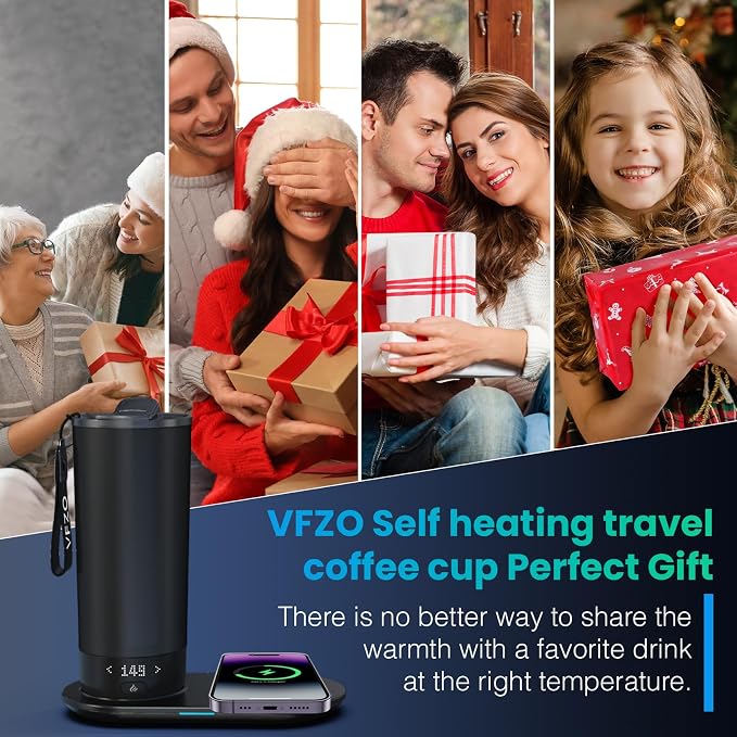 Temperature Control Heated Travel Mug Smart Self Heating Coffee Mug 20 Oz App Controlled LED Display coffee serving sets mug kept at a constant temperature for 4-10 hours (Navy Blue, 20 oz)