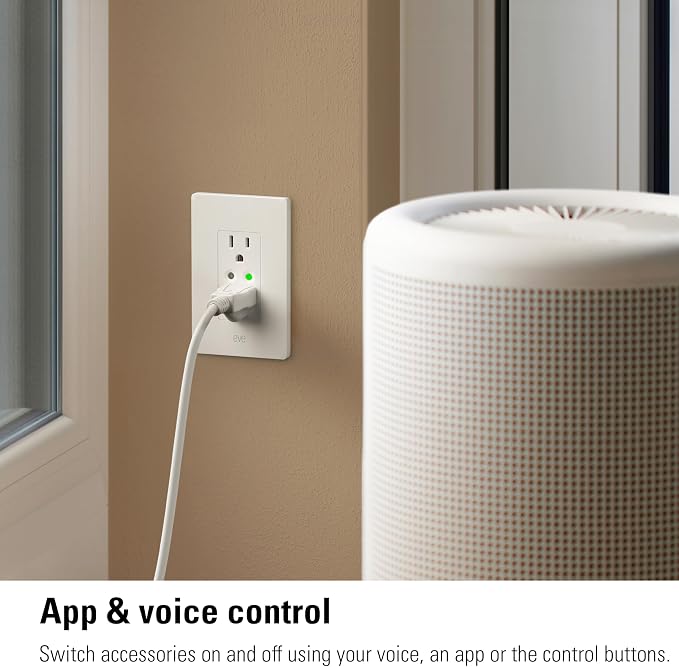 Eve Energy Outlet (Matter) – Smart Outlet & Power Meter, Tamper-Resistant, App & Voice Control, Works with Apple Home, Alexa, Google Home, SmartThings, Requires Thread Border Router