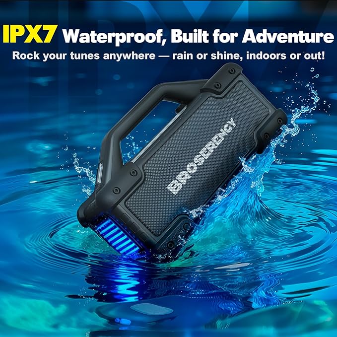 Portable Bluetooth Speaker Wireless Lights, Bluetooth Speaker Loud Stereo Sound, Outdoor Water Resistant Bluetooth Speaker 300W(Peak) Party Lights EQ TWS USB AUX TF IPX6 Party/Beach/Garage, Black
