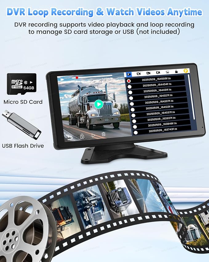 10.36" RV Camera System with CarPlay & Android Auto Touch Monitor | Wired 4CH 1080P IP69 Waterproof Backup Camera. BSD blind spot alert & DVR Loop Recording for Semi Truck, Trailer, Camper, RV