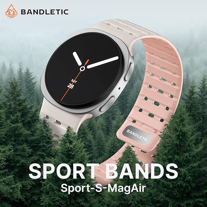 Bandletic Magnetic Band Compatible with Samsung Galaxy Watch 8 40mm 44mm / Watch 8 Classic 46mm 2025, No Gap Soft Breathable Silicone Replacement Strap for Men Women, Starlight/Pink