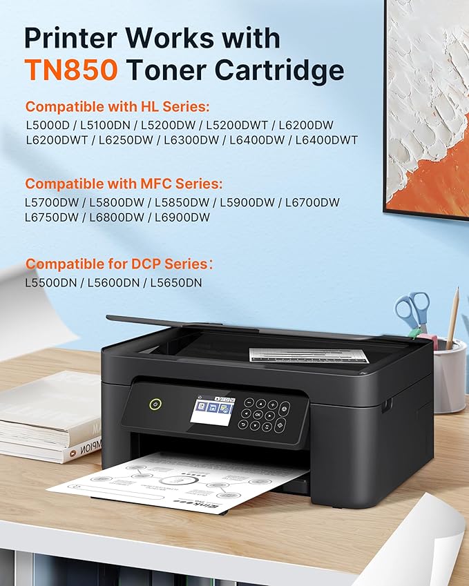TN850 Toner Cartridges Compatible Replacement for Brother TN-880 TN-850 TN-820 TN820 High Yield Replacement for HL-L6200DWT L6200DW L5200DW L5100DN MFC-L5800DW L5700DW L6700DW L6800DW (4 Black)