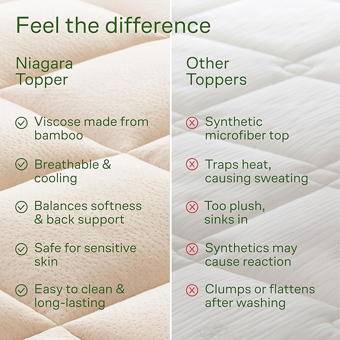 Niagara Sleep Solution Ultra Soft Twin Size Mattress Topper - Viscose Made from Bamboo Pillow Top Mattress Pad for Back Pain Relief - Naturally Cooling for Hot Sleepers, Beige
